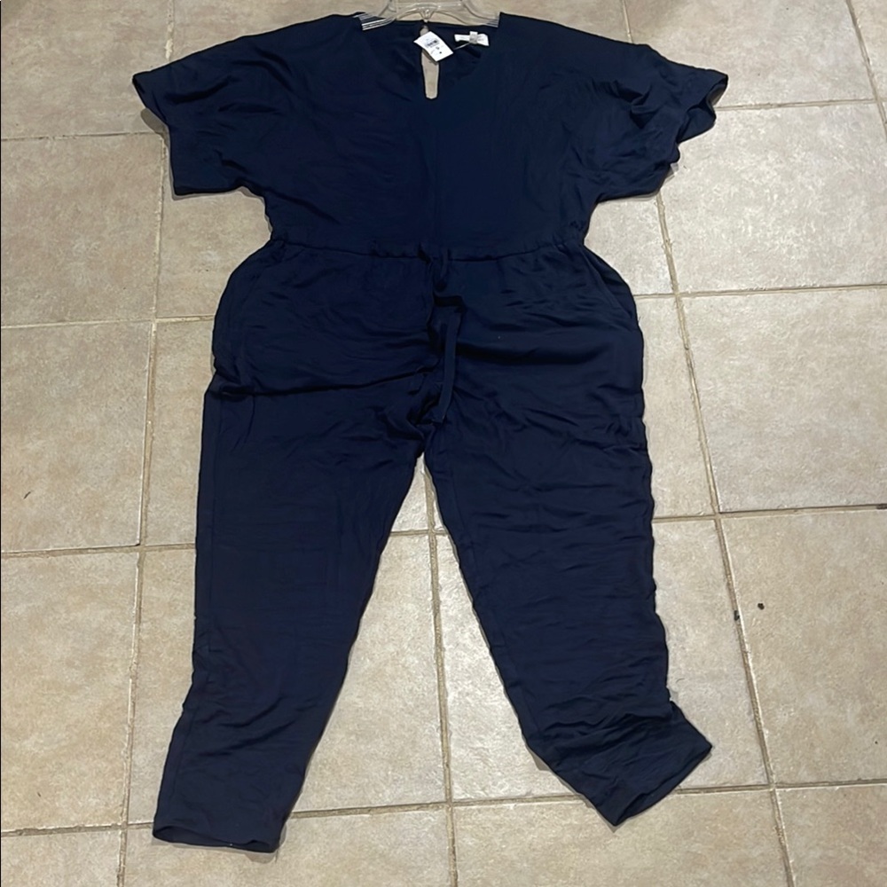 Soft Navy Jumpsuit by Lou & Grey; short sleeved, front and back pockets NWT